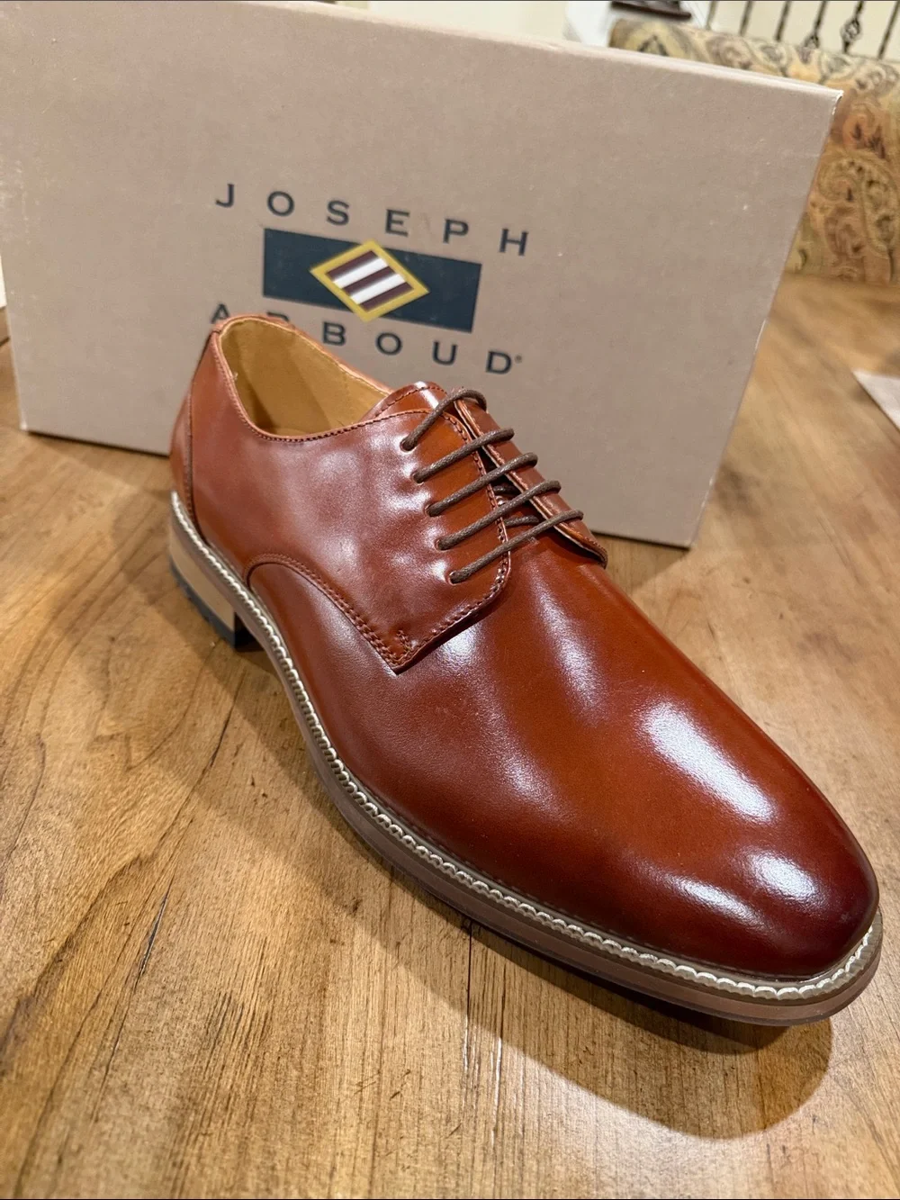 Joseph Abboud Men's Cognac Brown Leather Derby Shoe